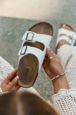 Klapki Damskie Na Korkowej Platformie Z Klamrami Białe Redore