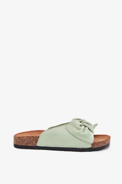 Klapki Damskie Na Korkowej Podeszwie Kokardką Miętowe Seressa