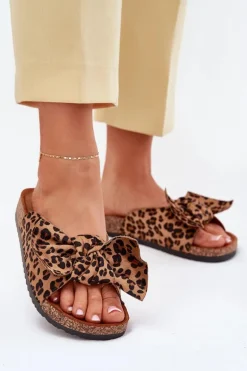 Klapki Damskie Na Korkowej Podeszwie Kokardką Panterka Seressa