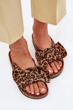 Klapki Damskie Na Korkowej Podeszwie Kokardką Panterka Seressa