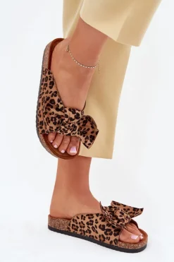 Klapki Damskie Na Korkowej Podeszwie Kokardką Panterka Seressa