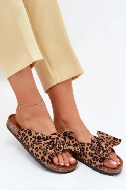 Klapki Damskie Na Korkowej Podeszwie Kokardką Panterka Seressa