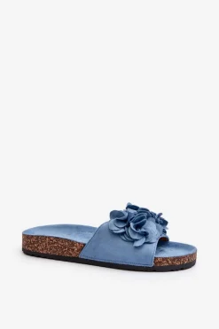 Klapki Damskie Na Korkowej Platformie Z Eko Zamszu Niebieskie Jaihini