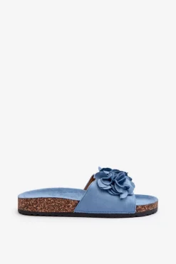 Klapki Damskie Na Korkowej Platformie Z Eko Zamszu Niebieskie Jaihini