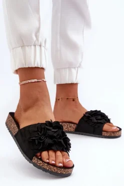 Klapki Damskie Na Korkowej Platformie Z Eko Zamszu Czarne Jaihini