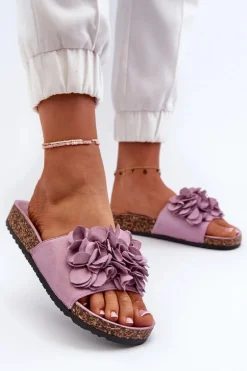 Klapki Damskie Na Korkowej Platformie Z Eko Zamszu Fioletowe Jaihini