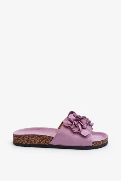 Klapki Damskie Na Korkowej Platformie Z Eko Zamszu Fioletowe Jaihini
