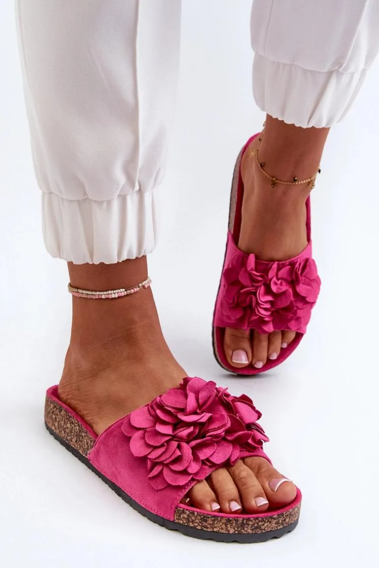 Klapki Damskie Na Korkowej Platformie Z Eko Zamszu Fuksja Jaihini