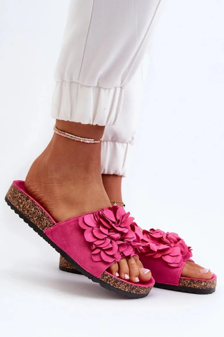 Klapki Damskie Na Korkowej Platformie Z Eko Zamszu Fuksja Jaihini