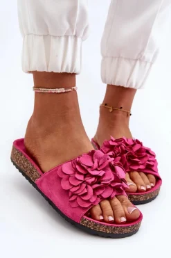 Klapki Damskie Na Korkowej Platformie Z Eko Zamszu Fuksja Jaihini