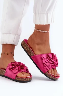 Klapki Damskie Na Korkowej Platformie Z Eko Zamszu Fuksja Jaihini