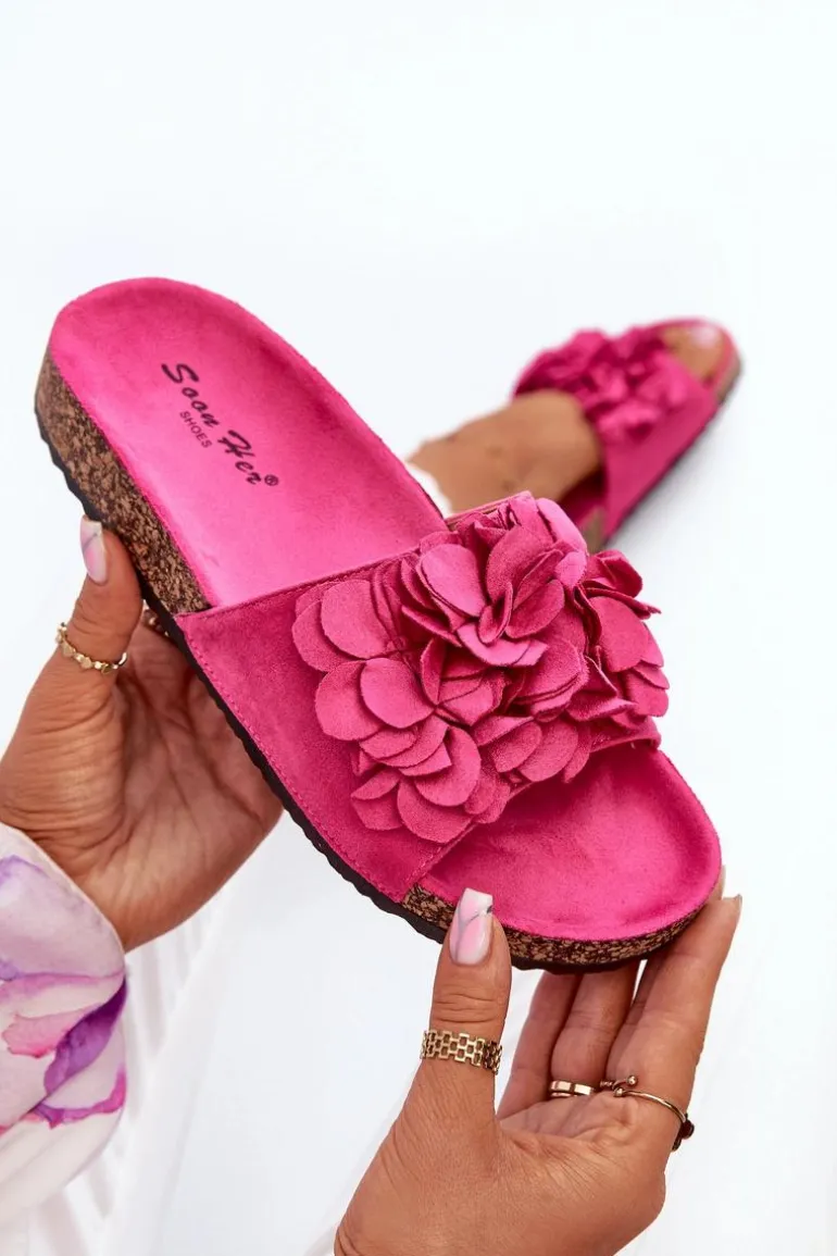 Klapki Damskie Na Korkowej Platformie Z Eko Zamszu Fuksja Jaihini