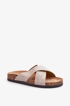 Klapki Damskie Na Korkowej Platformie Beżowe Tesolen