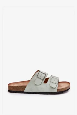 Klapki Damskie Na Korkowej Platformie Klamry Miętowe Evisolla