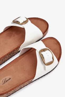 Klapki Damskie Na Korkowej Platformie Z Klamrą Białe Vianara