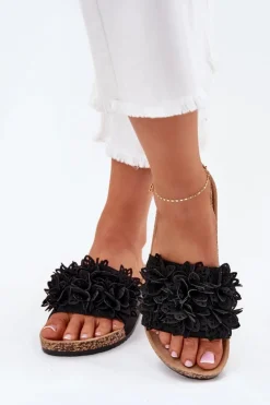 Klapki Damskie Na Korkowej Platformie Czarne Elirna