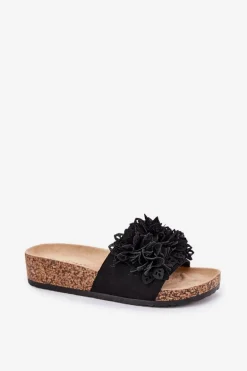 Klapki Damskie Na Korkowej Platformie Czarne Elirna