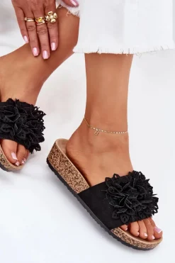 Klapki Damskie Na Korkowej Platformie Czarne Elirna