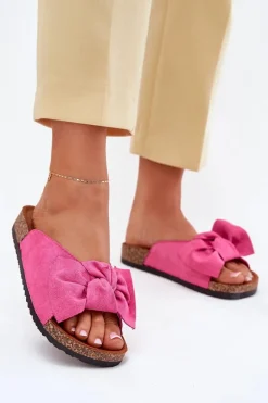 Klapki Damskie Na Korkowej Podeszwie Kokardką Fuksja Seressa