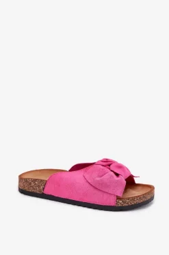 Klapki Damskie Na Korkowej Podeszwie Kokardką Fuksja Seressa