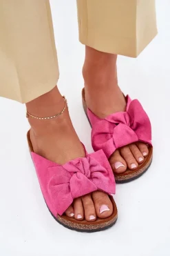 Klapki Damskie Na Korkowej Podeszwie Kokardką Fuksja Seressa