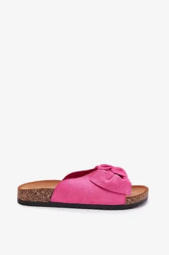 Klapki Damskie Na Korkowej Podeszwie Kokardką Fuksja Seressa