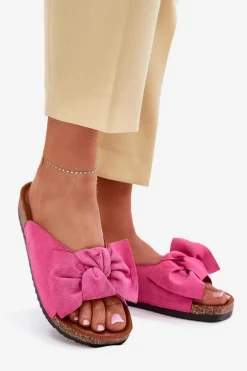 Klapki Damskie Na Korkowej Podeszwie Kokardką Fuksja Seressa