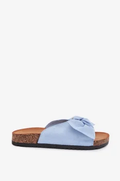 Klapki Damskie Na Korkowej Podeszwie Kokardką Niebieskie Seressa