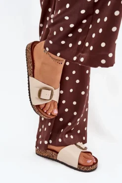 Klapki Damskie Na Korkowej Platformie Z Klamrą Beżowe Vianara