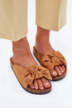 Klapki Damskie Na Korkowej Podeszwie Kokardką Camel Seressa