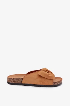 Klapki Damskie Na Korkowej Podeszwie Kokardką Camel Seressa