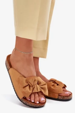 Klapki Damskie Na Korkowej Podeszwie Kokardką Camel Seressa