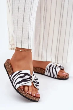 Klapki Damskie Na Korkowej Platformie Zebra Mevuna