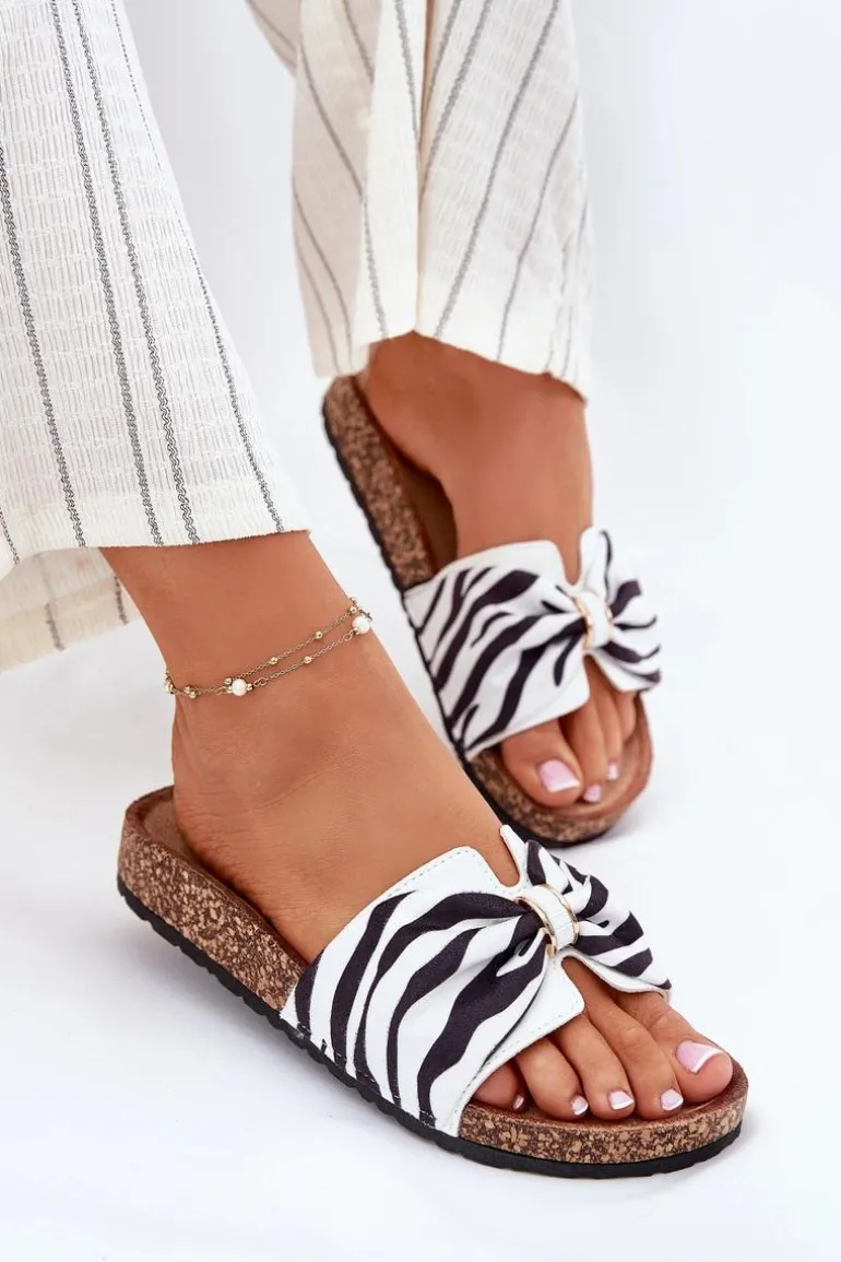 Klapki Damskie Na Korkowej Platformie Zebra Mevuna