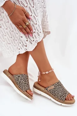 Klapki Damskie Na Koturnie Panterka Norozi