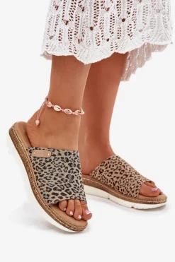 Klapki Damskie Na Koturnie Panterka Norozi