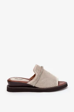 Klapki Damskie Na Koturnie Z Ozdobnym Paseczkiem Beżowe Teriwes