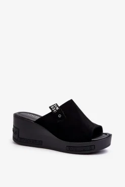 Klapki Damskie Na Koturnie Czarne Vleni