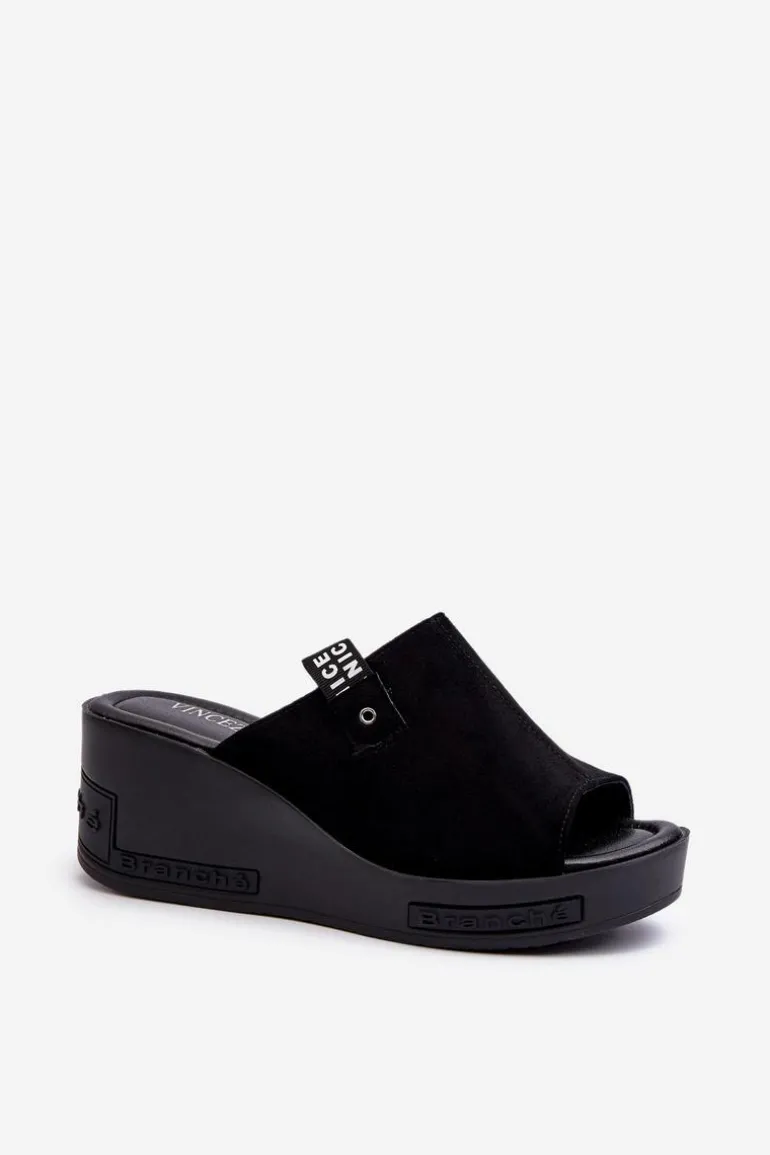 Klapki Damskie Na Koturnie Czarne Vleni