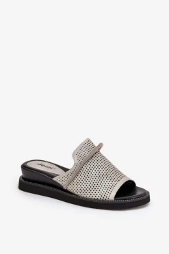 Klapki Damskie Na Koturnie Z Ozdobnym Paseczkiem Srebrne Teriwes