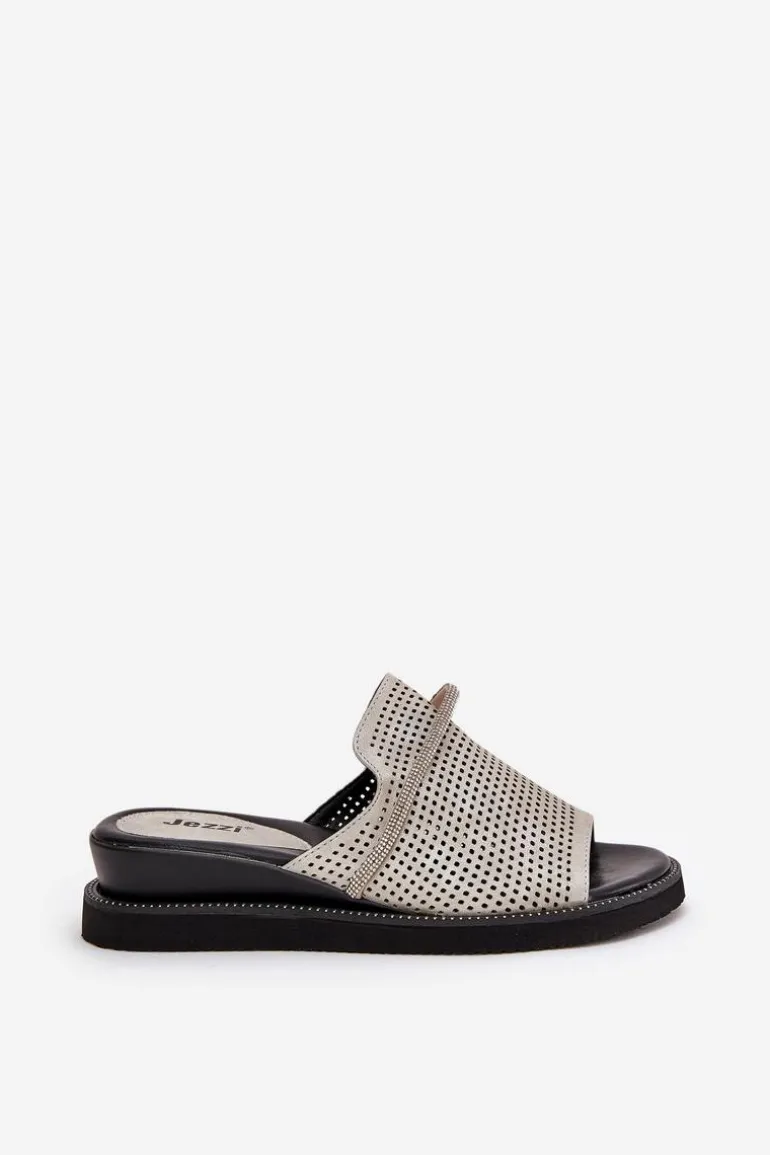 Klapki Damskie Na Koturnie Z Ozdobnym Paseczkiem Srebrne Teriwes