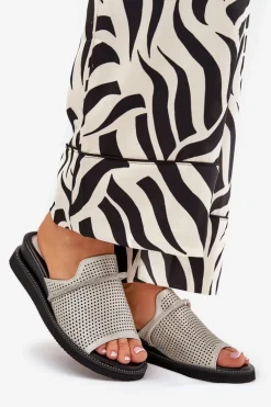 Klapki Damskie Na Koturnie Z Ozdobnym Paseczkiem Srebrne Teriwes