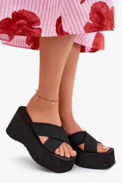 Klapki Damskie Na Koturnie I Platformie Czarne Sevolee