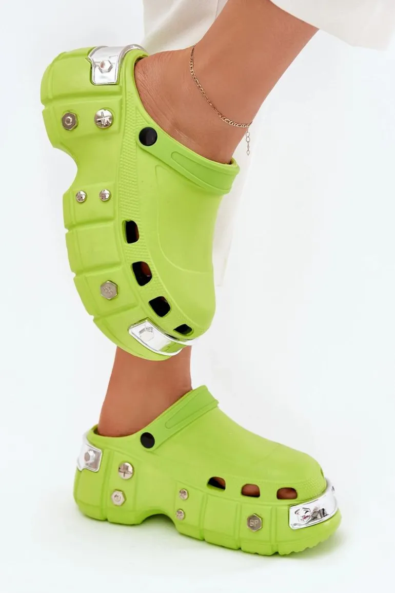 Klapki Damskie Na Masywnej Platformie Limonkowe Korina