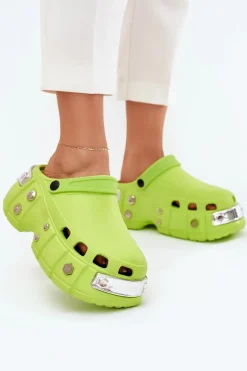 Klapki Damskie Na Masywnej Platformie Limonkowe Korina