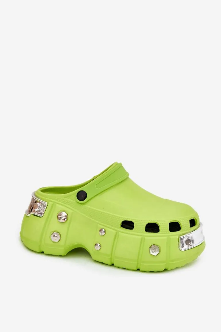 Klapki Damskie Na Masywnej Platformie Limonkowe Korina