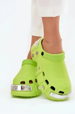 Klapki Damskie Na Masywnej Platformie Limonkowe Korina