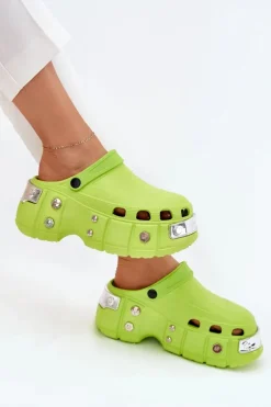 Klapki Damskie Na Masywnej Platformie Limonkowe Korina