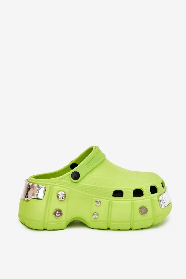 Klapki Damskie Na Masywnej Platformie Limonkowe Korina