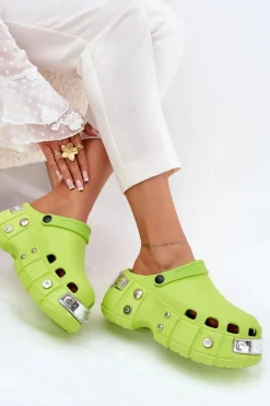 Klapki Damskie Na Masywnej Platformie Limonkowe Korina
